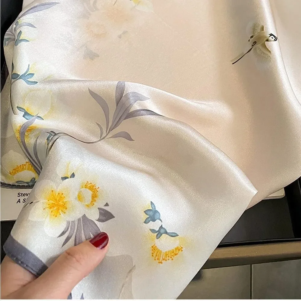Ivory floral Silk Scarf